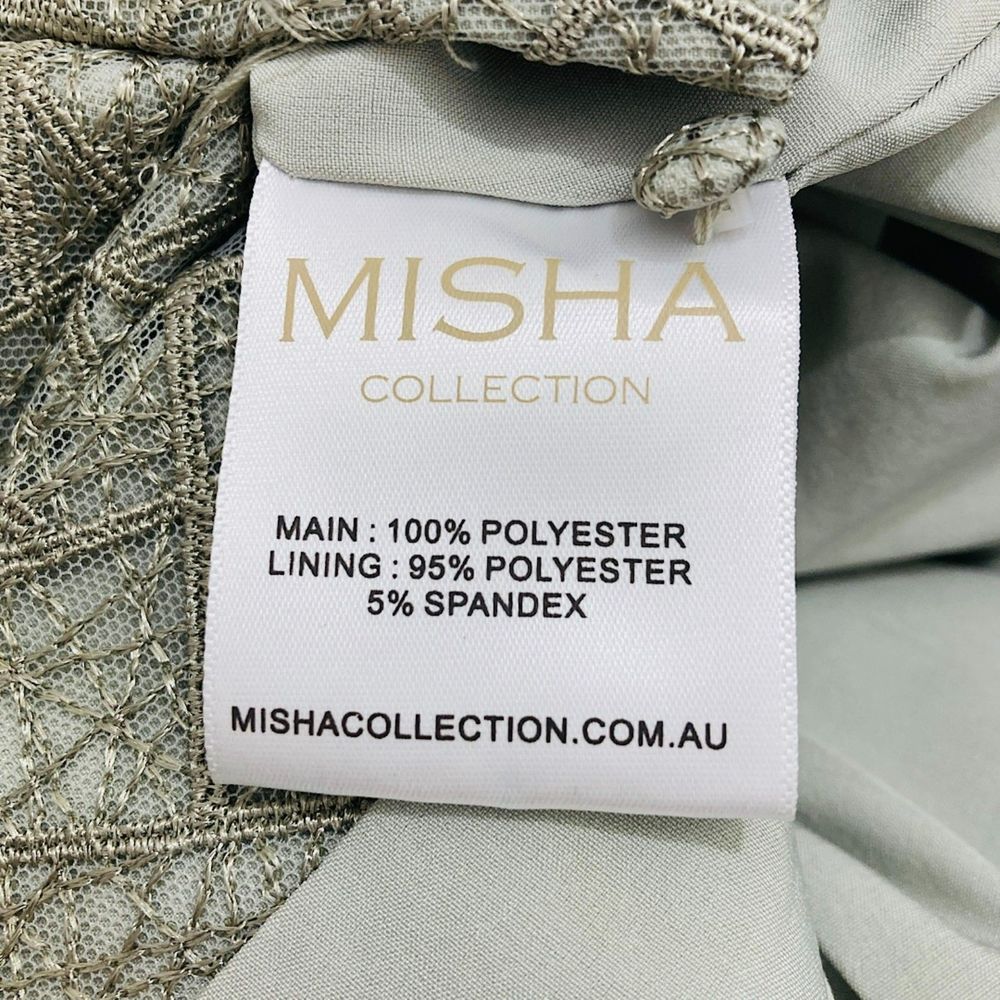 Misha Collection Metallic Sage Gray Lace Luxury Natasha Mini Dress Size 4 - Picture 14 of 16